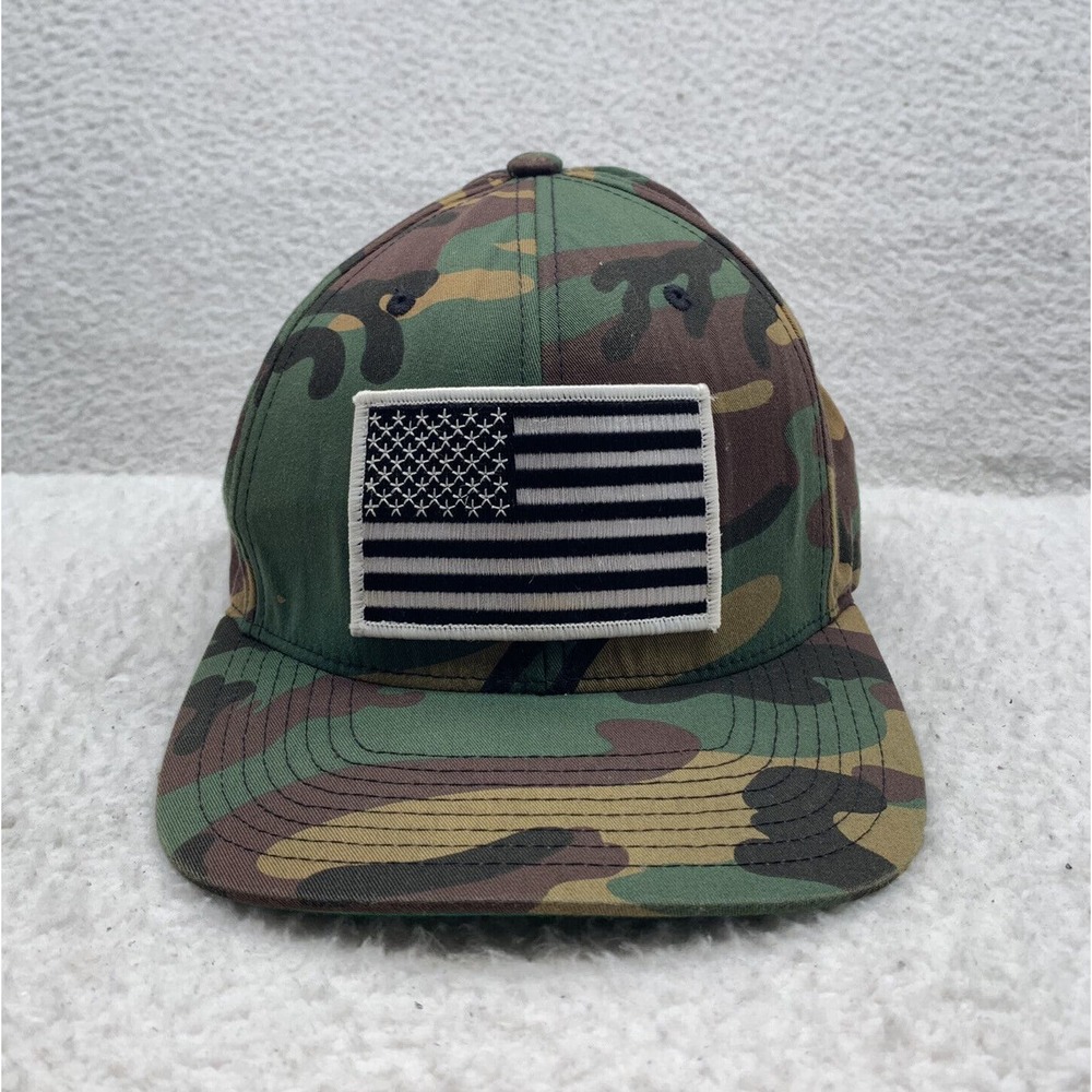 Yupoong Woodland Camo Snapback Hat Mens Military Black Out Operator Flag Hoo-Rag